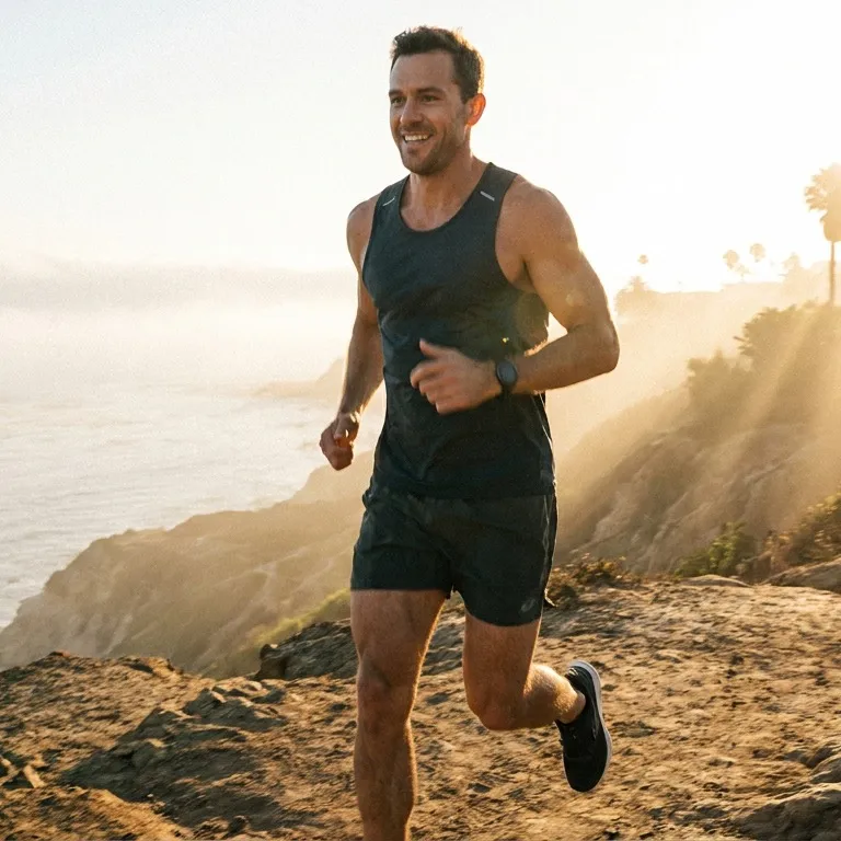 Fit man running at sunrise representing weightloss management