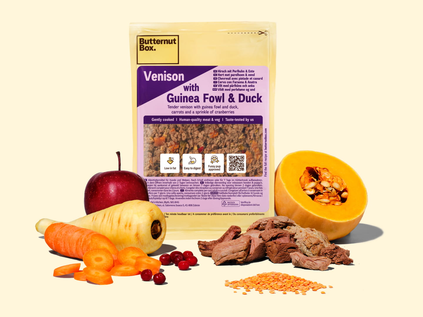 Butternut Box Chevreuil avec pintade et canard : Crocro score pâtée