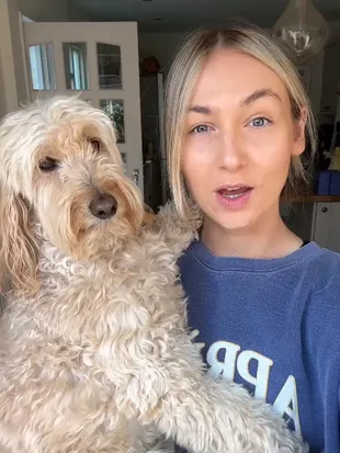 A UGC of a customer and their dog, Spencer.