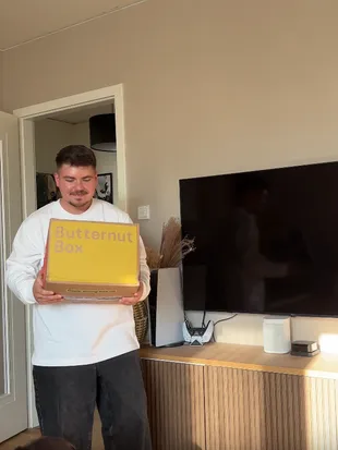 A UGC video of a customer and their dog