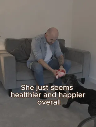 A UGC video of a customer and their dog