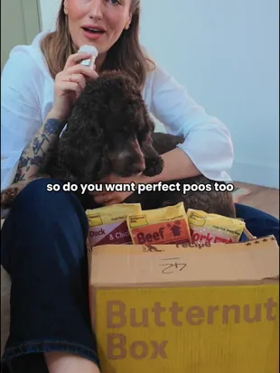 A UGC video of a customer and their dog
