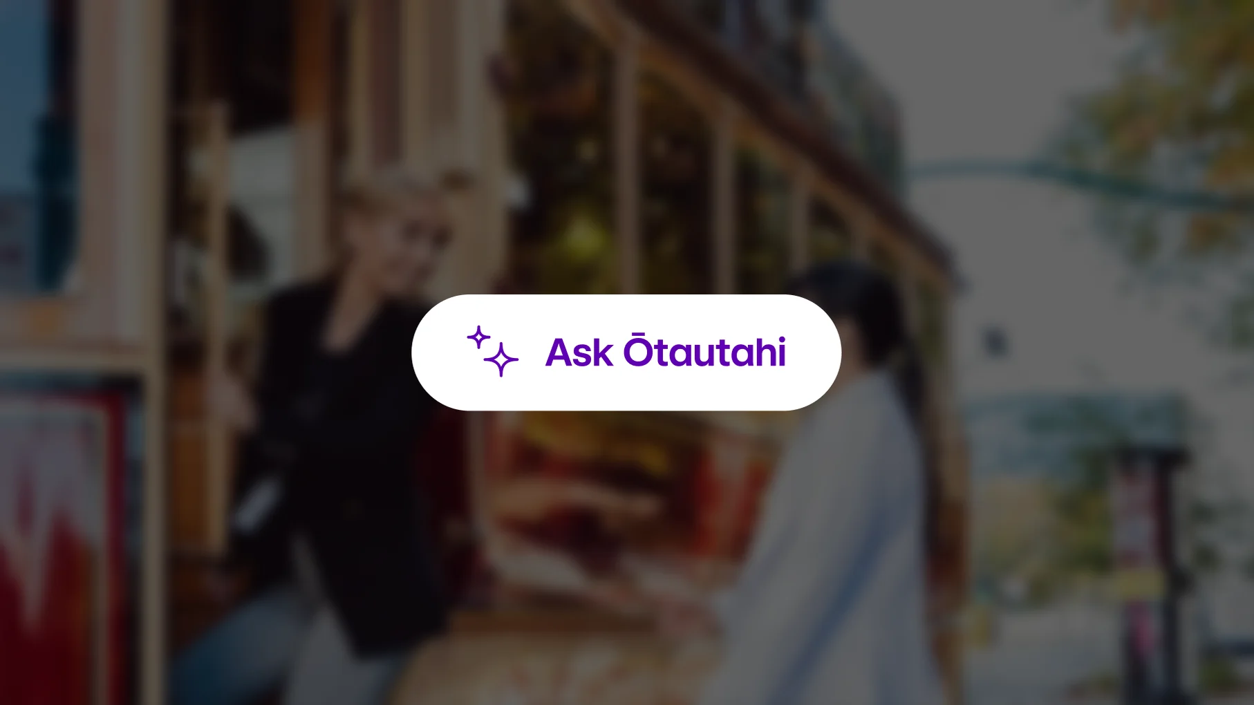 'Ask Ōtautahi' AI assistant over a blurred Christchurch street scene