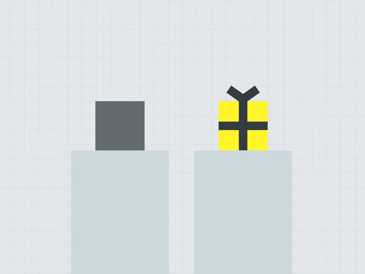 Plain box beside a premium yellow gift-wrapped box on pedestals
