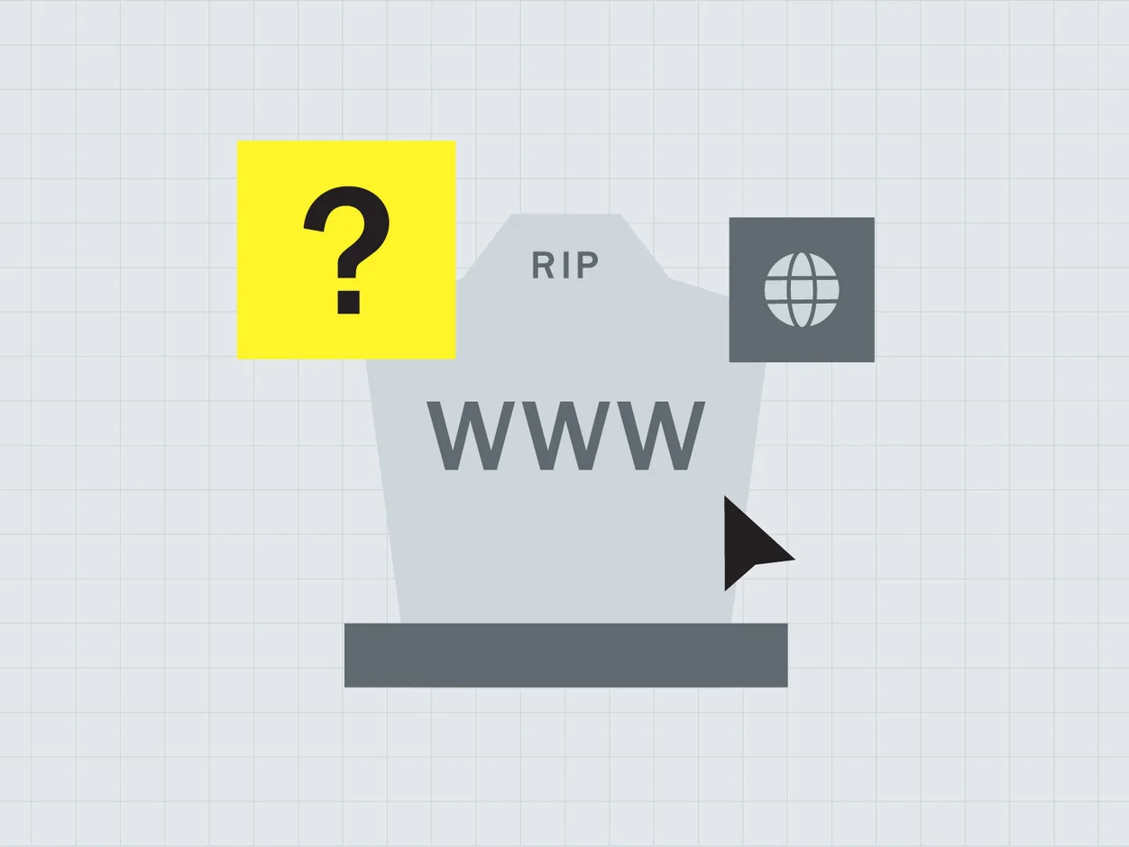 Gravestone reading 'RIP WWW' with a question mark, questioning the website era