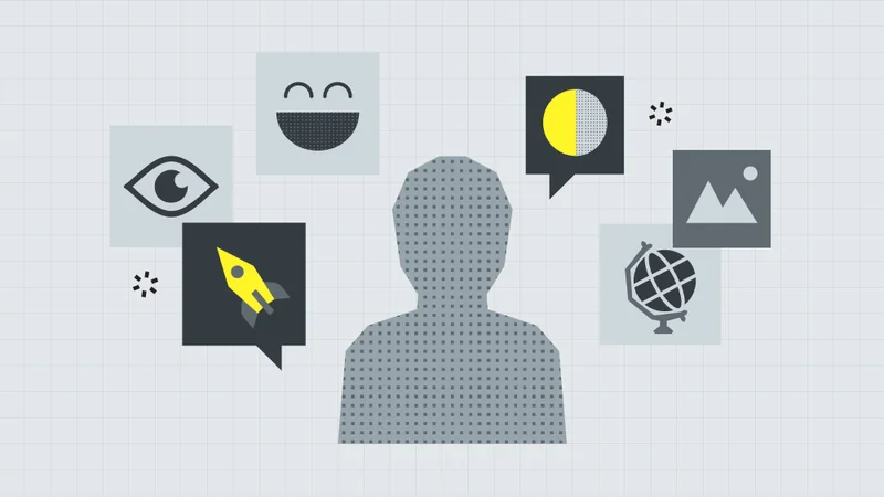 Person surrounded by icons for sight, emotion, growth and reach, illustrating connection