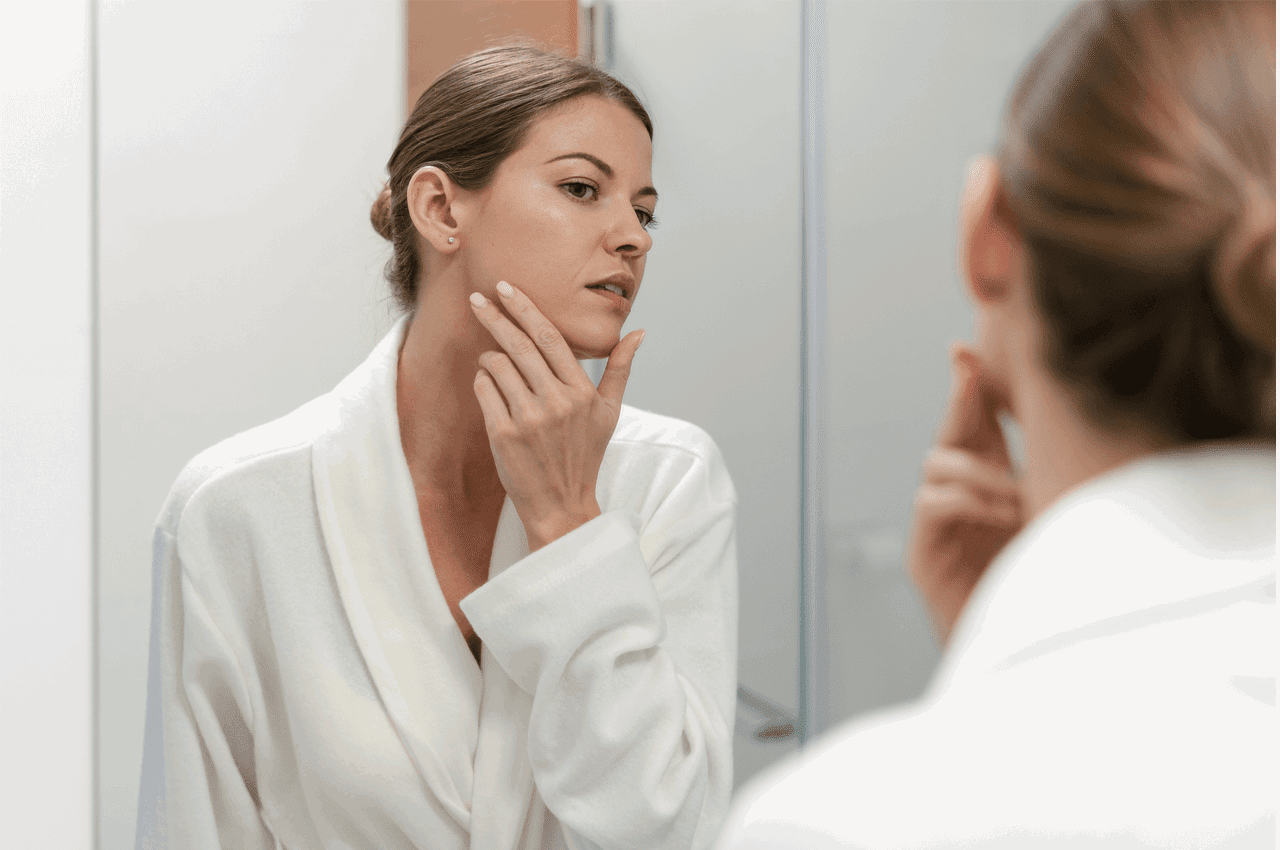 woman looking in the mirror