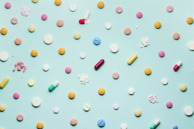 pills on a blue background
