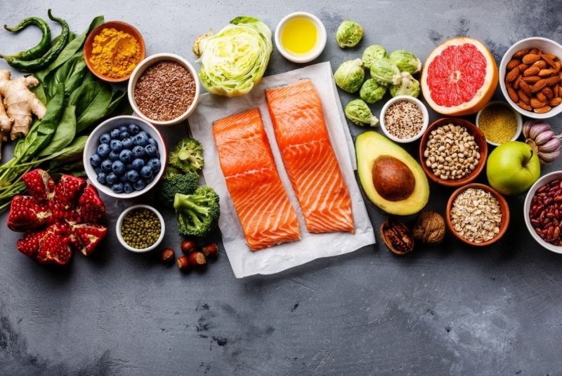 salmon fresh fruit and vegetables