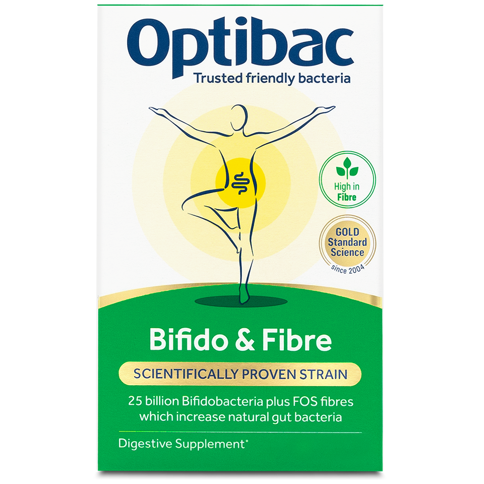 Optibac Bifido & Fibre box and sachet.