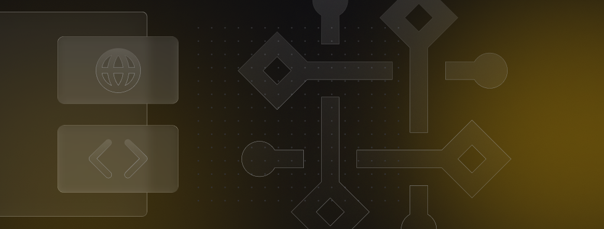 Abstract digital illustration featuring geometric shapes and symbols on a gradient background.