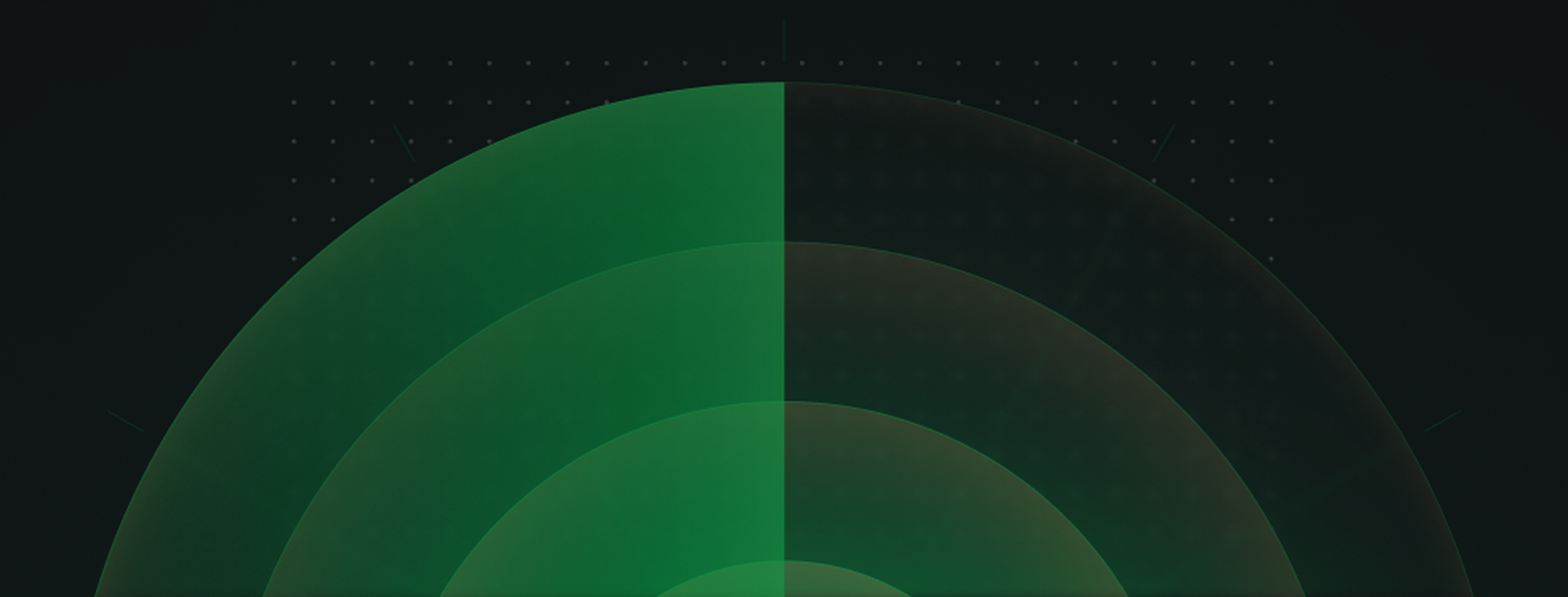 Green semicircular radar display with concentric arcs on a dark background.