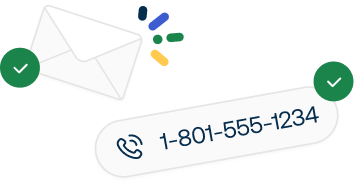 An email icon and sample phone number