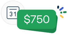 An icon of a calendar and a textbox that says $750