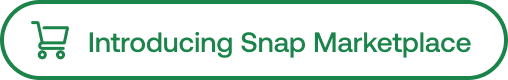 Green shopping cart icon next to text: "Introducing Snap Marketplace" on a white background with green border.