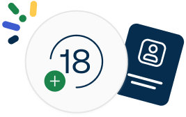 A bubble that says 18+ and a card icon.
