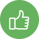 White thumbs-up icon inside a green circle, symbolizing approval or like.