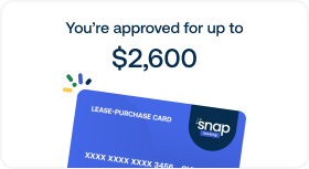 A card that says "You're approved for up to $2,600."
