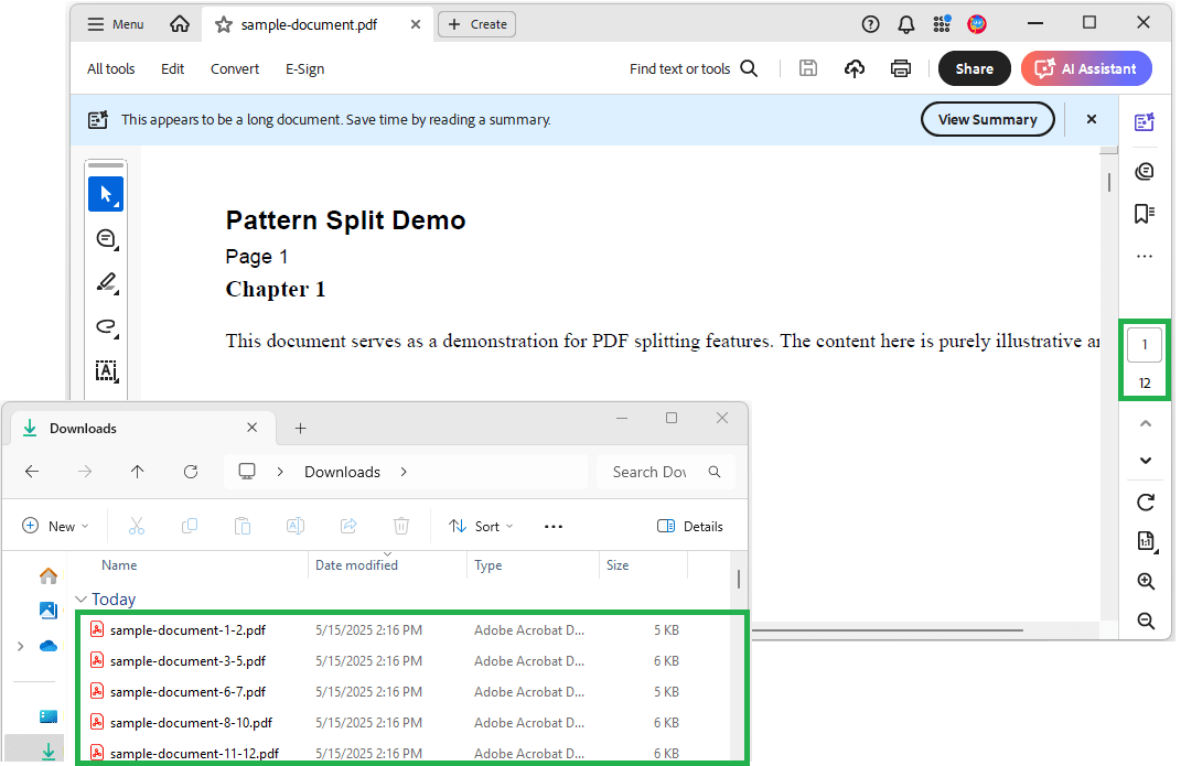 Split PDF by pattern