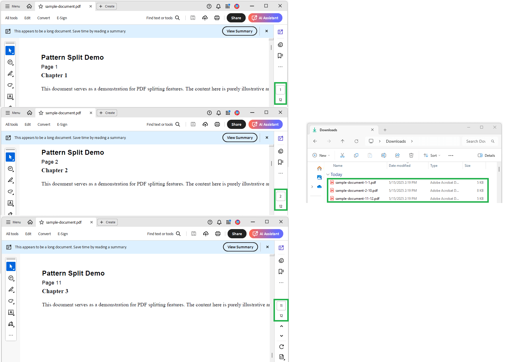 Split PDF using regex