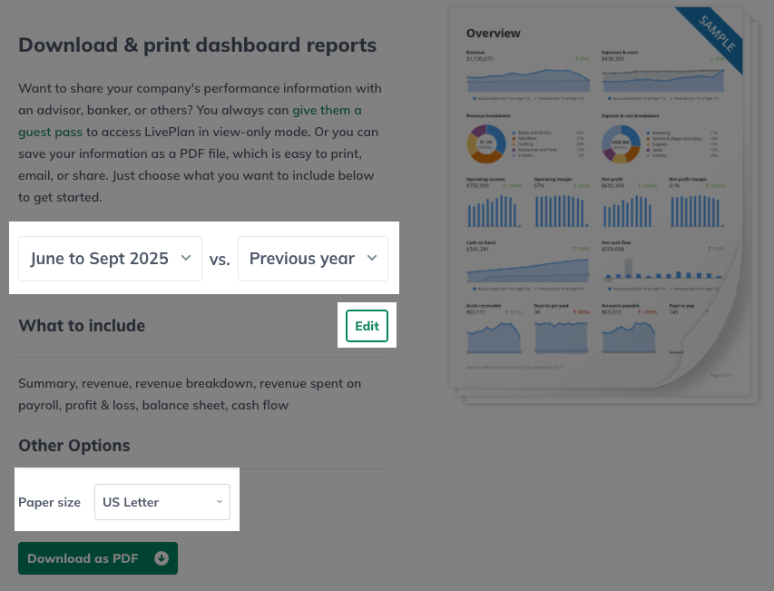 Image: dashboard report settings highlighted
