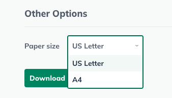 Image: dashboard download and print options detail paper size