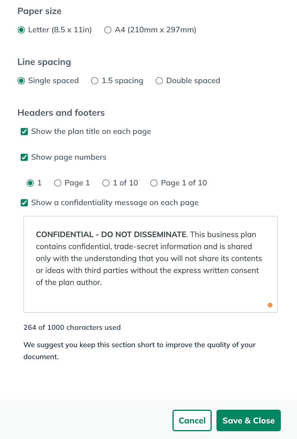 Image: document options list