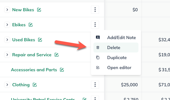 Image: arrow pointing to delete forecast item