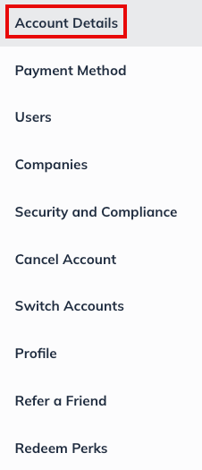 Image: manage account sidebar with account details highlighted