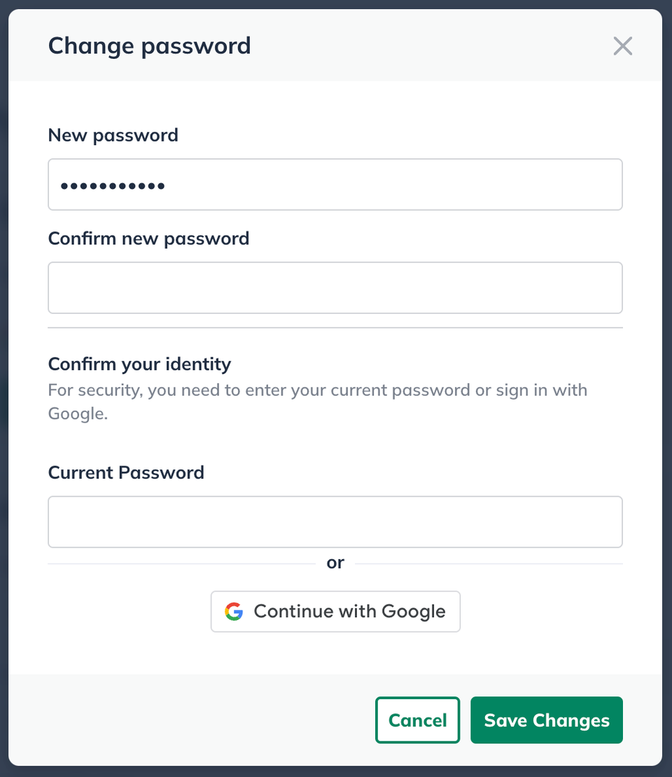 Image: account management change password box