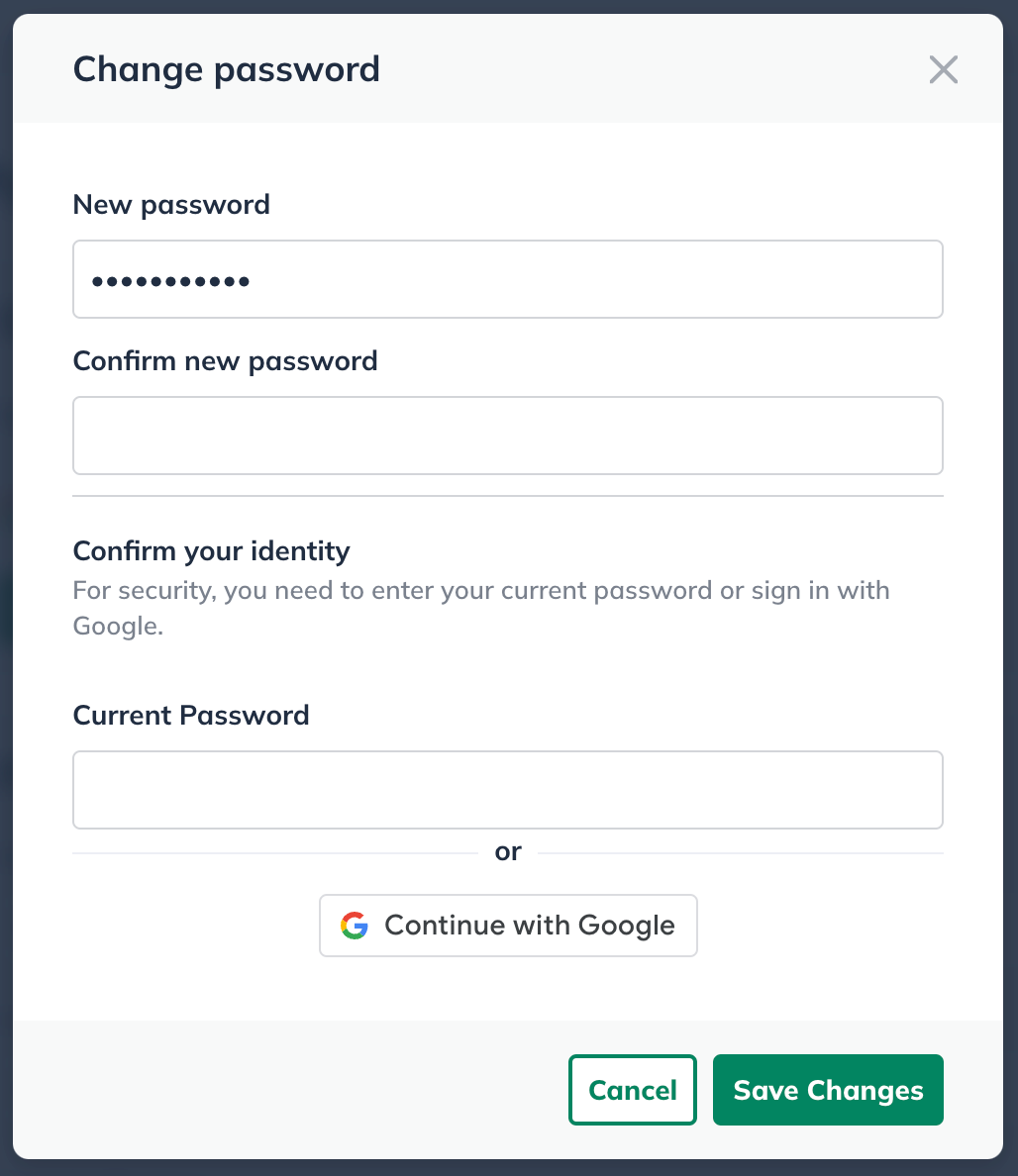 Image: account management change password box