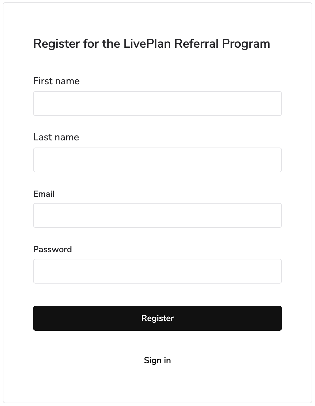 Referral Register form