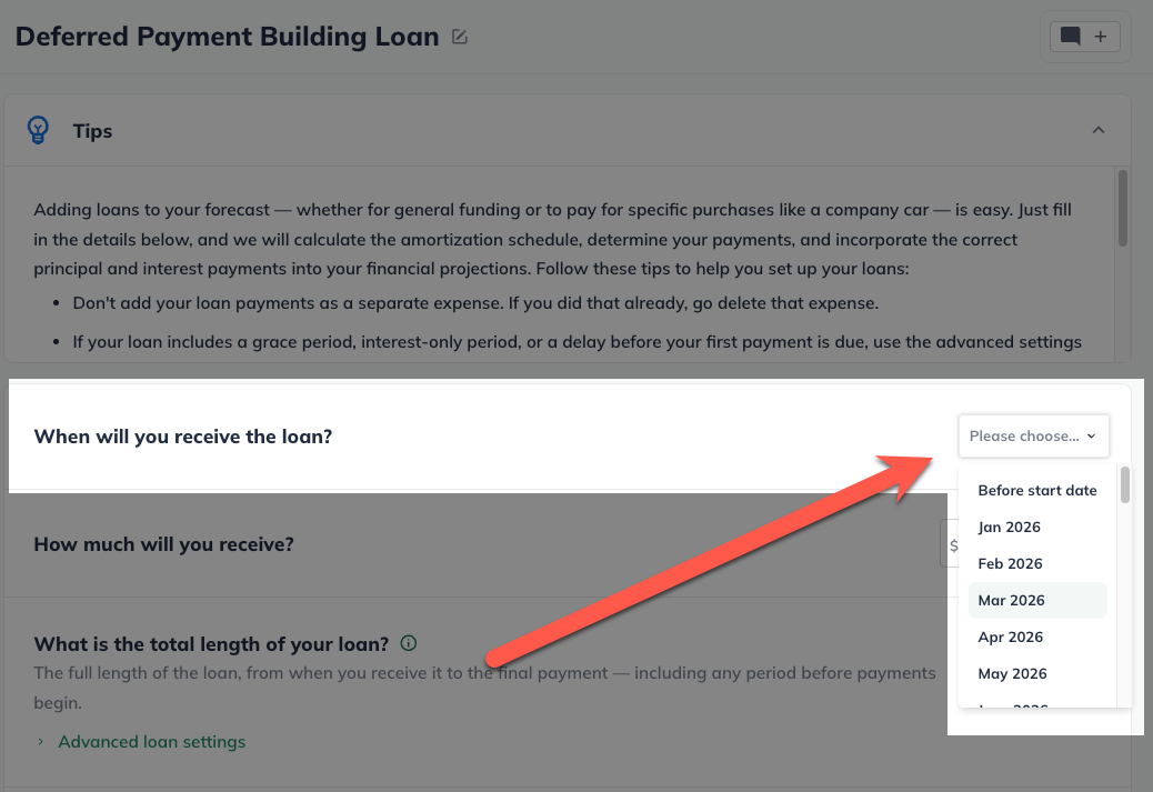 Deferred Payment Loan Select Month