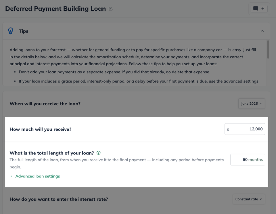 Deferred Payment Loan Amount and Length