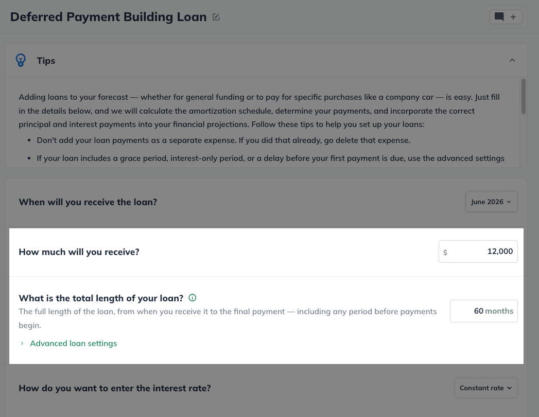 Deferred Payment Loan Amount and Length