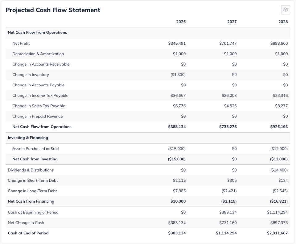 NPE - Plan Cash Flow Statement