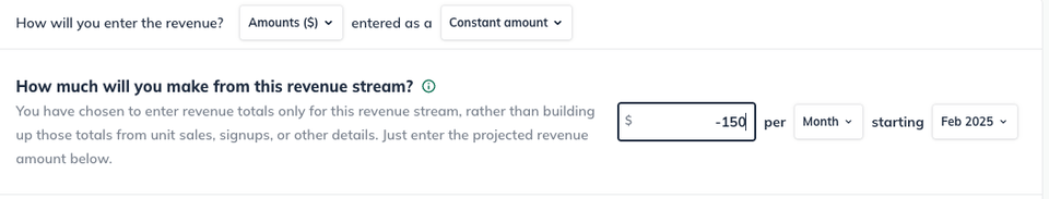 negative revenue constant amount only