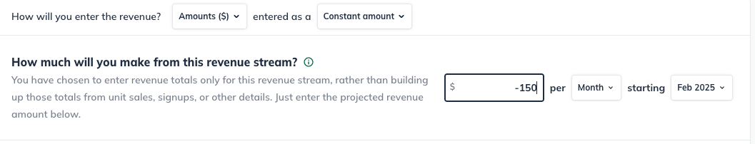 negative revenue constant amount only