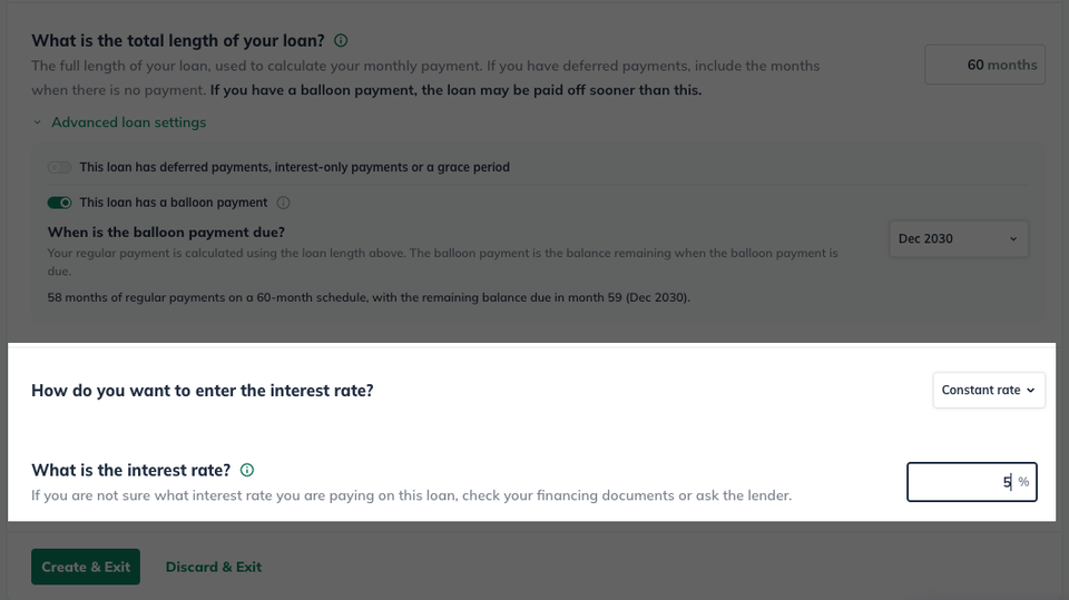 Financing Balloon loan interest