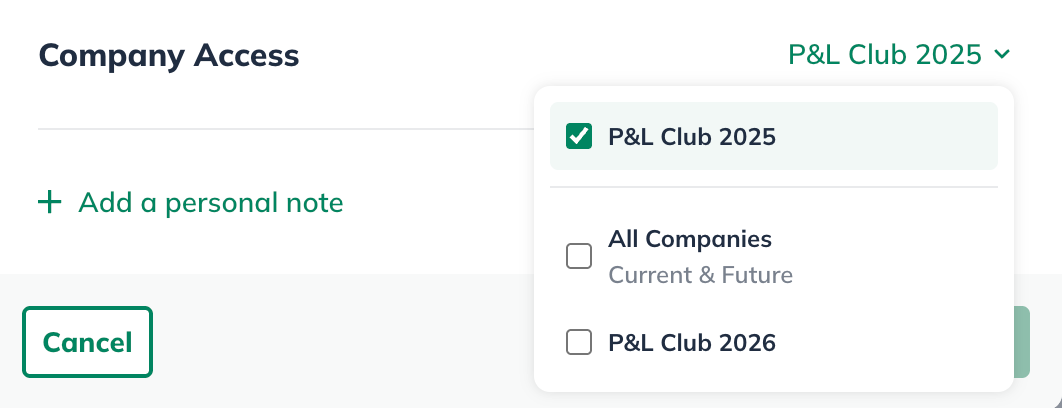 contributor invite company selection