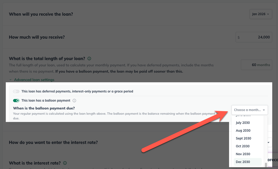 Financing Balloon Loan Payment date