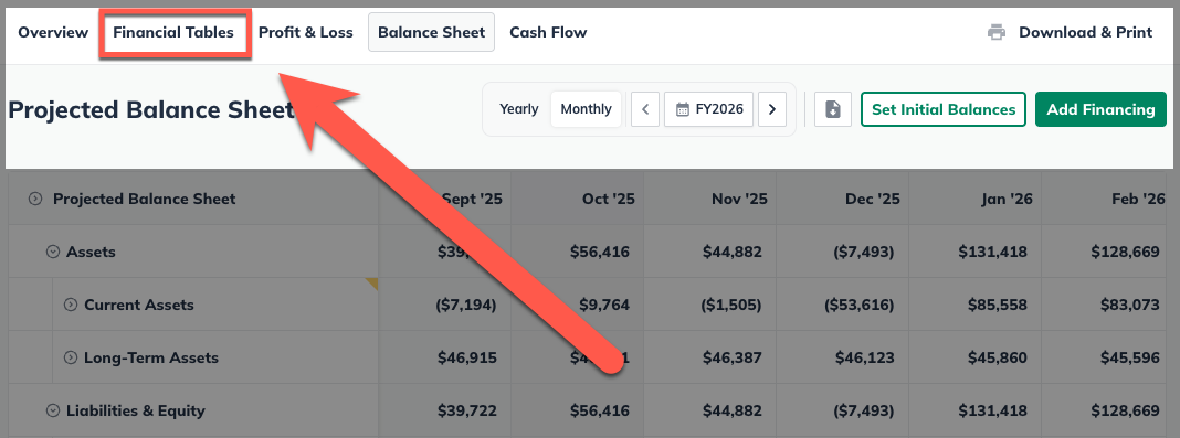 Balance Sheet to Financial Tables