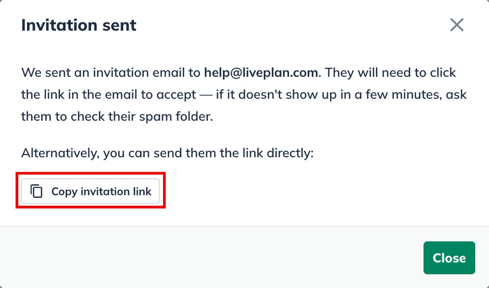 invitation sent message