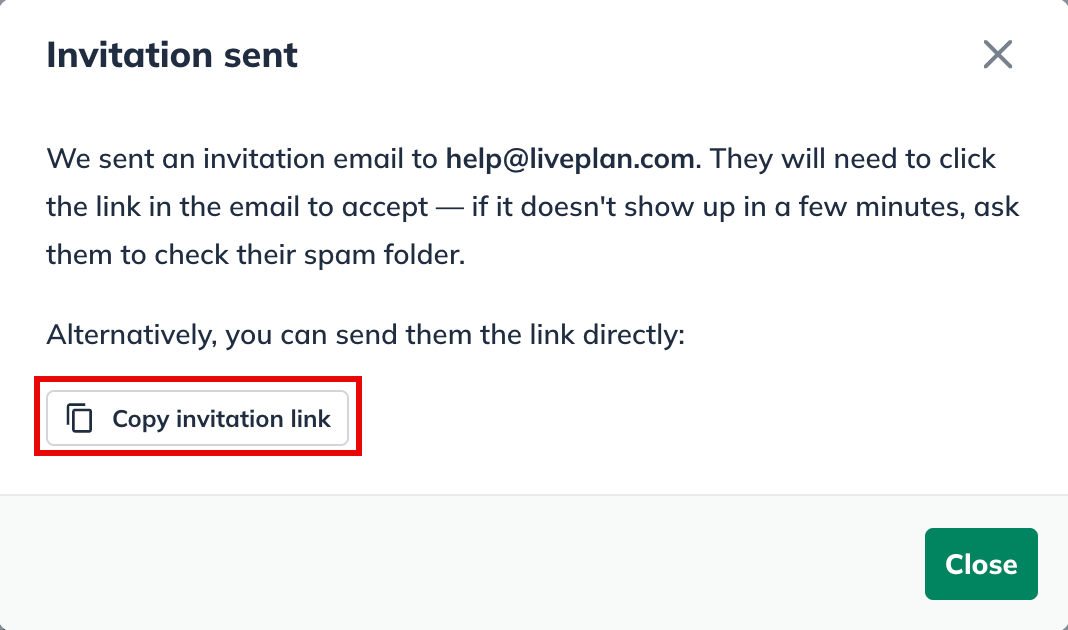 invitation sent message