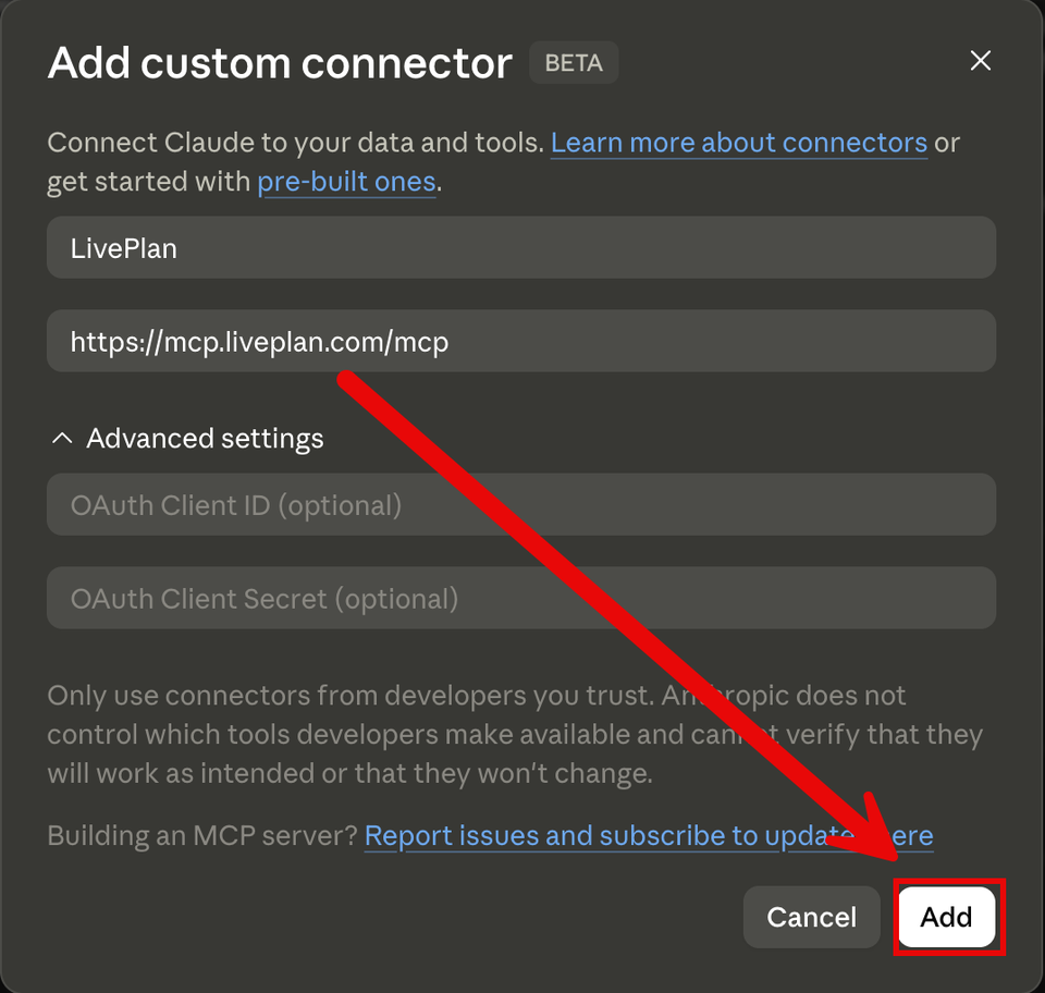 add filled out custom connector