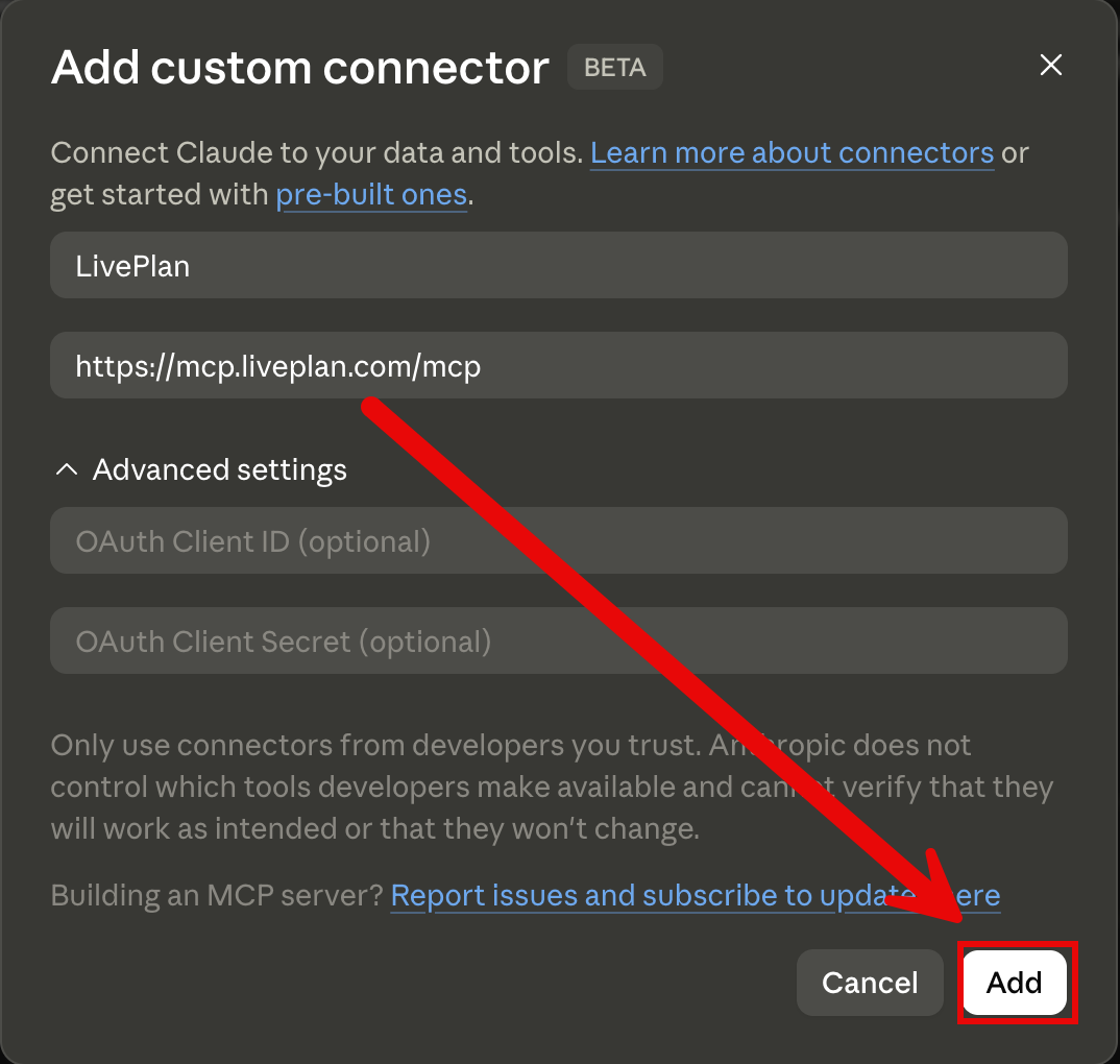 add filled out custom connector