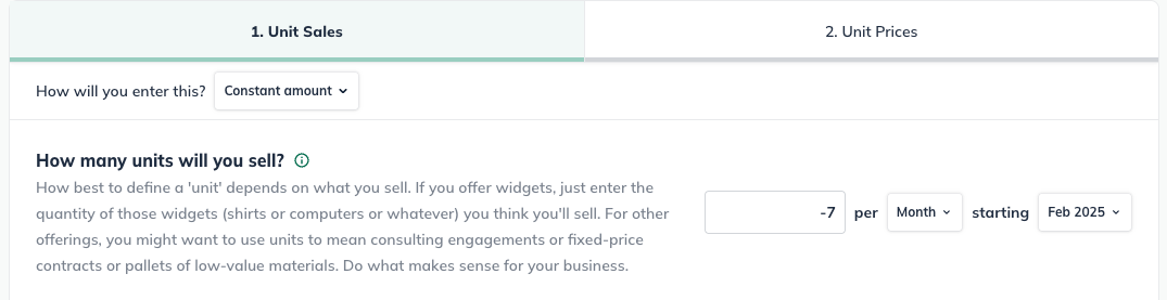 unit sales negative amount