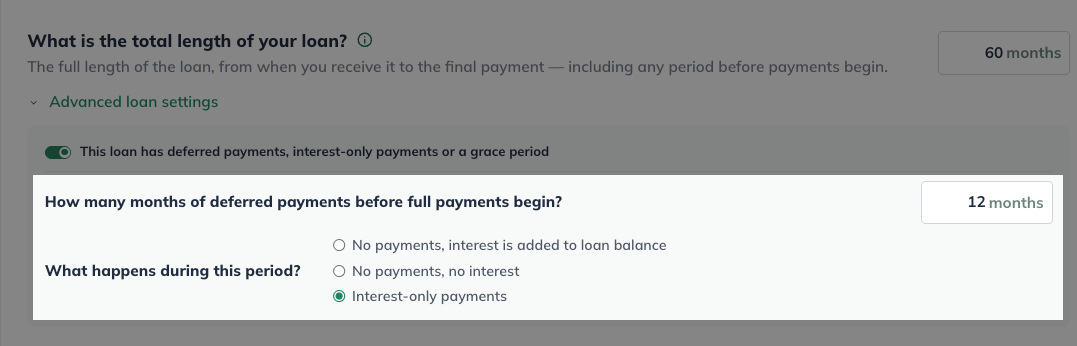 Interest Only Payments and months