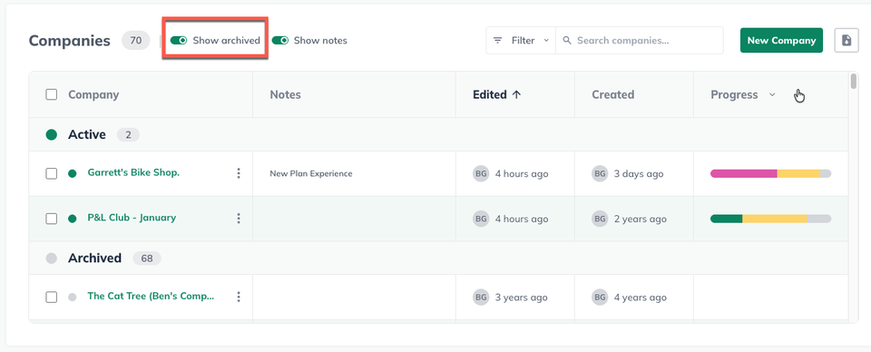 Show archived companies