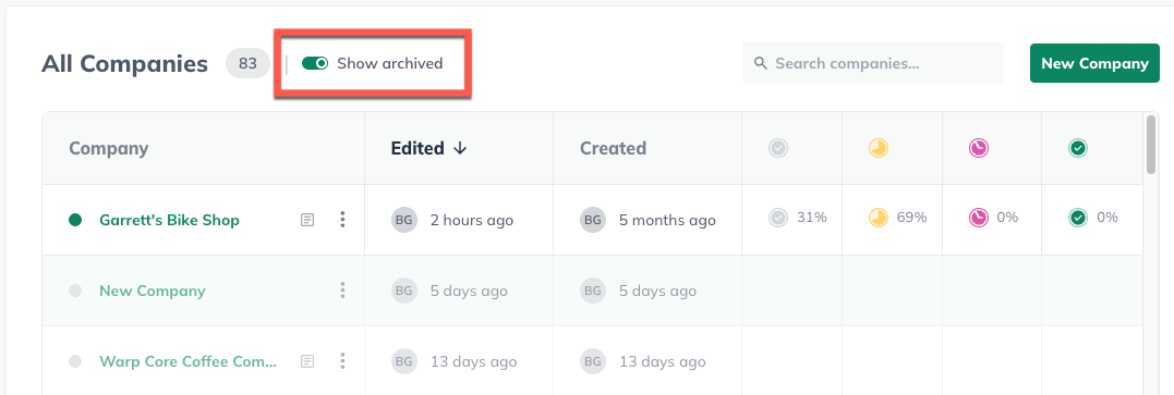 Show archived companies